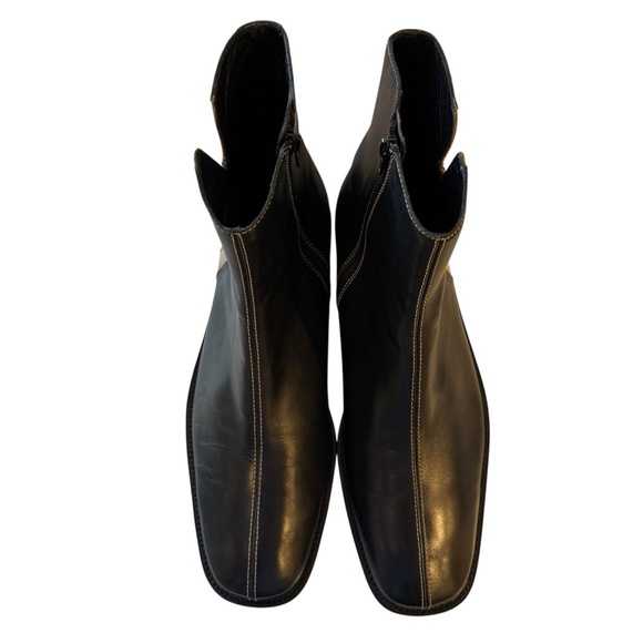 Gordon Rush Black Leather Zip Boots Men’s Size 11.5 Split Toe Beige Stripe Rare - Picture 7 of 12